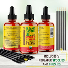 Eyebrows cared for with Seven Minerals castor oil, promoting soft, nourished brows.