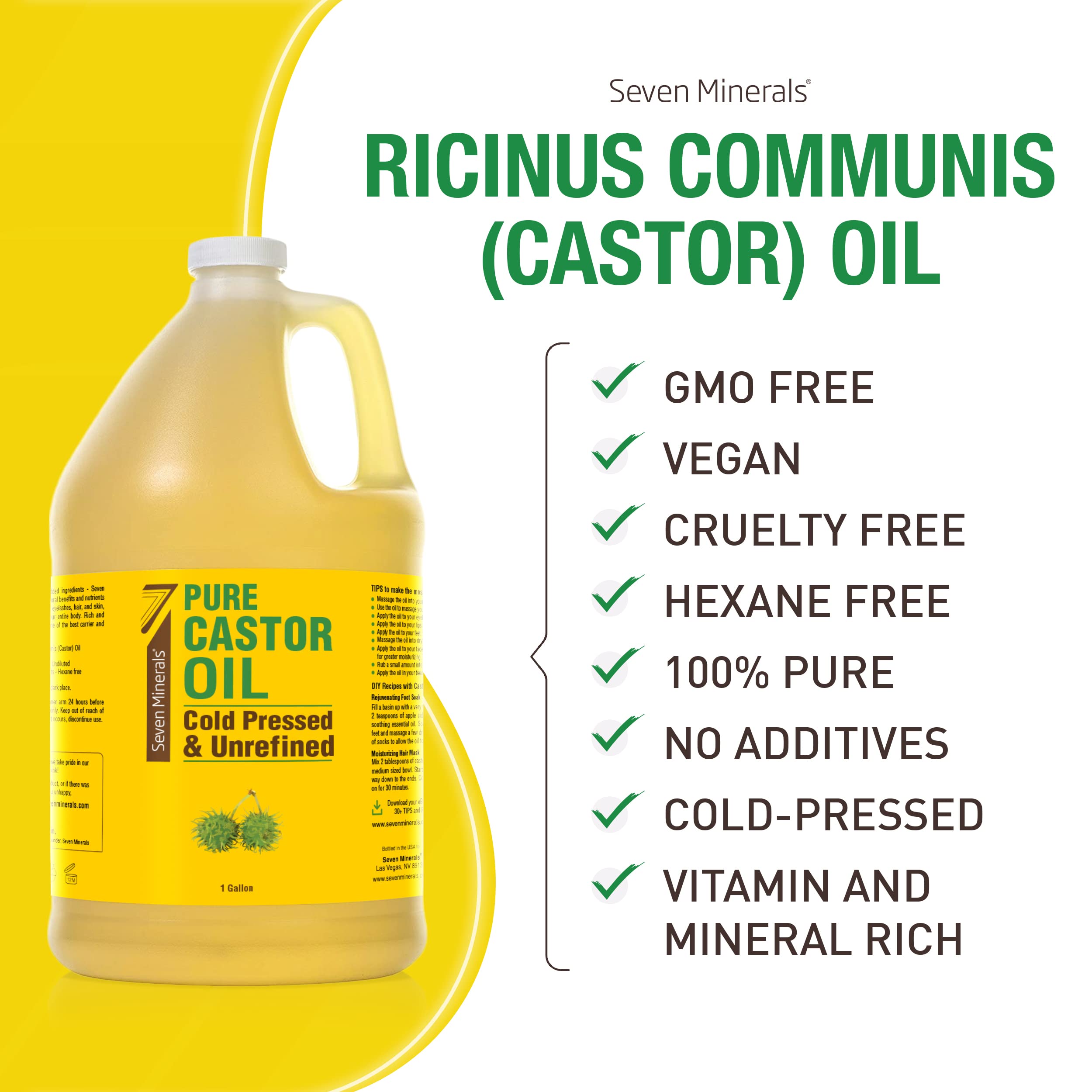 Label close-up showing pure single-ingredient oil from Seven Minerals