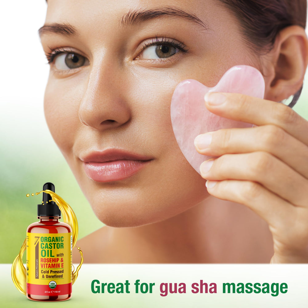 Travel-friendly 4 oz bottle of Seven Minerals castor oil for on-the-go beauty.