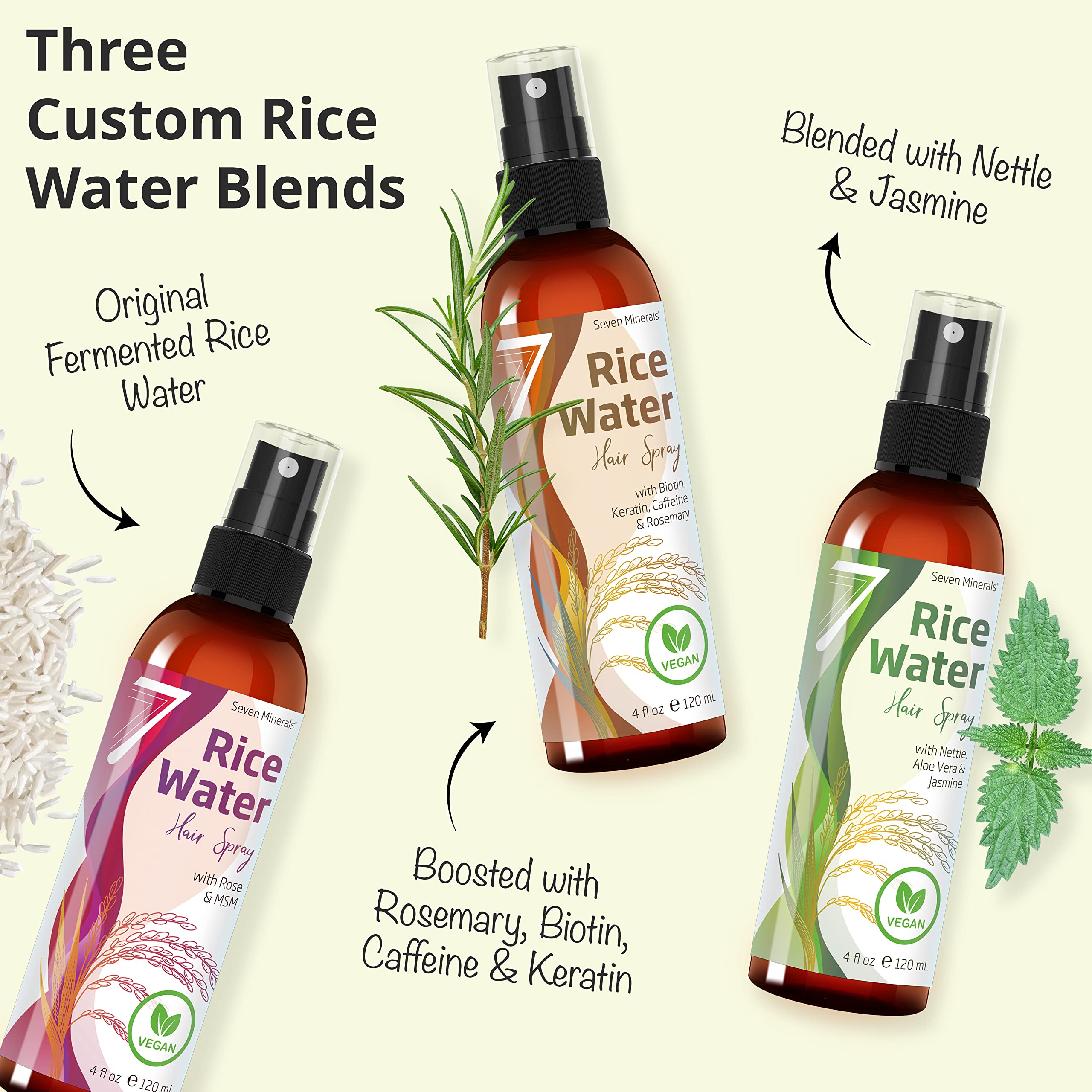Seven Minerals bottle on hair with shinier, stronger strands.