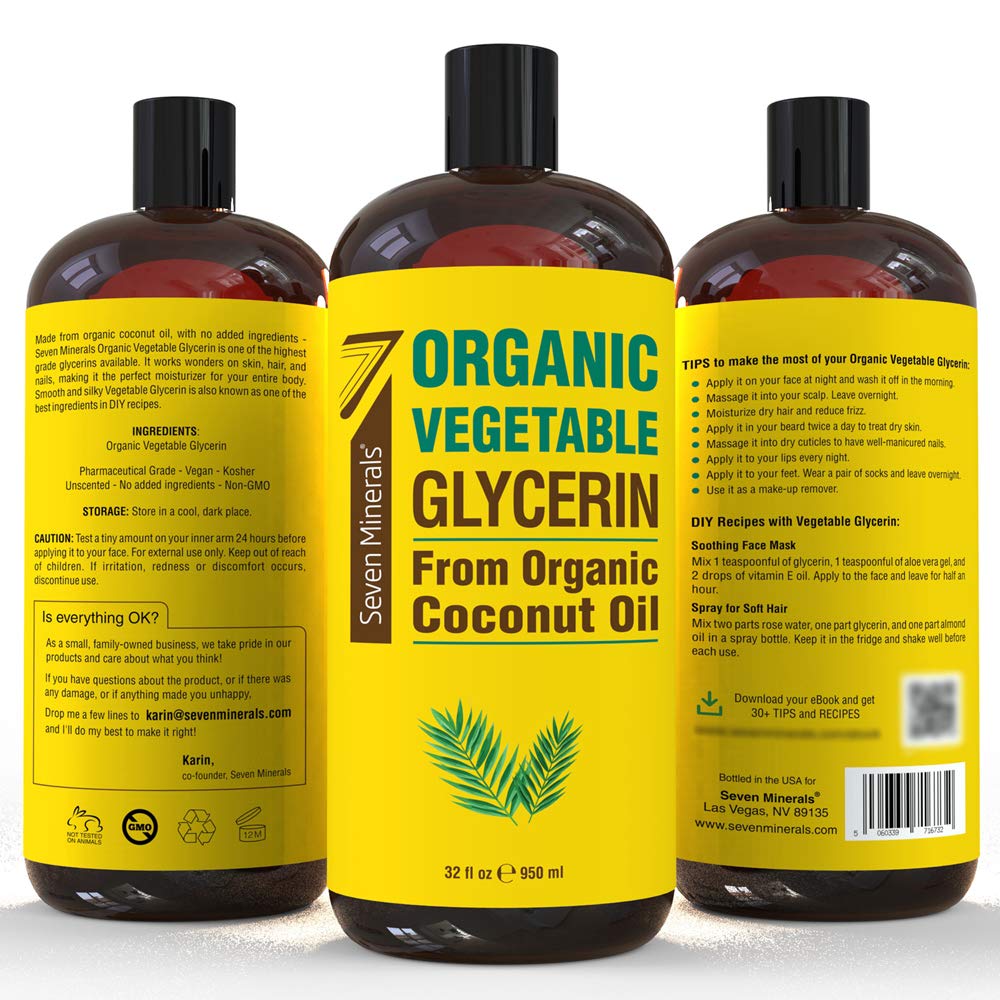 Seven Minerals glycerin bottle with drop on skin, suggesting moisturization for nails and cuticles.