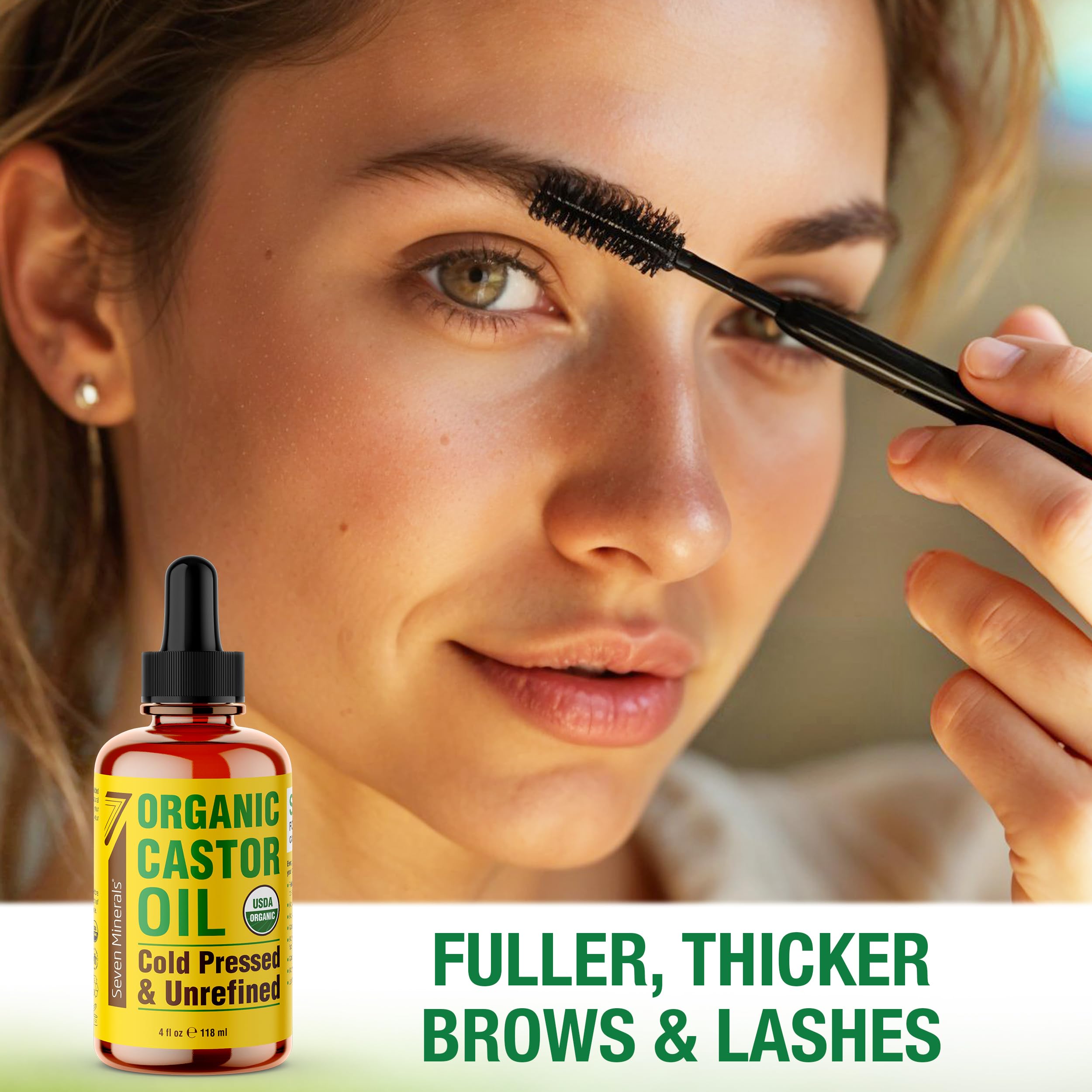 Seven Minerals castor oil for shiny, healthy hair and scalp moisture.