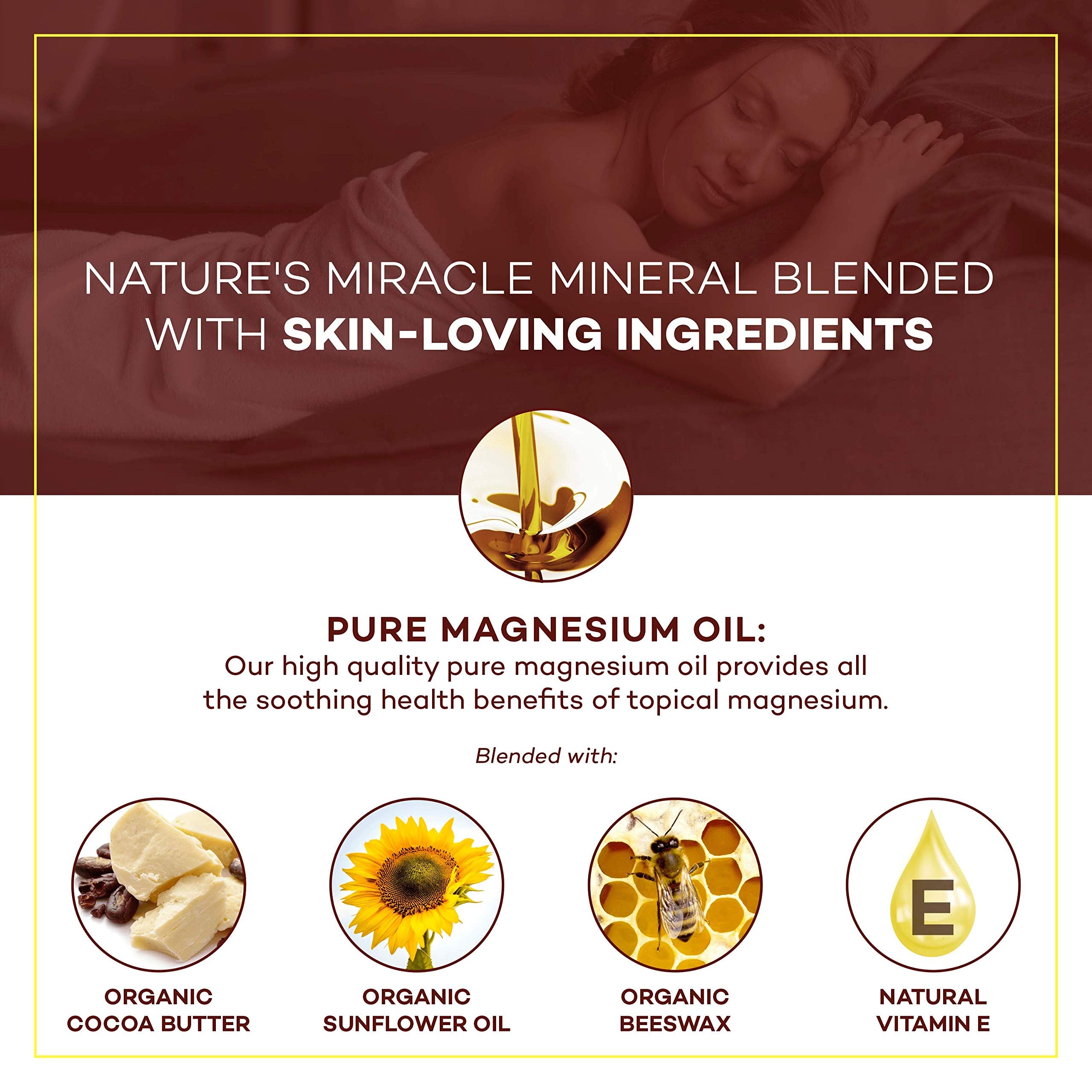 Seven Minerals magnesium cream applied to forearm illustrating relief-friendly use after activity.