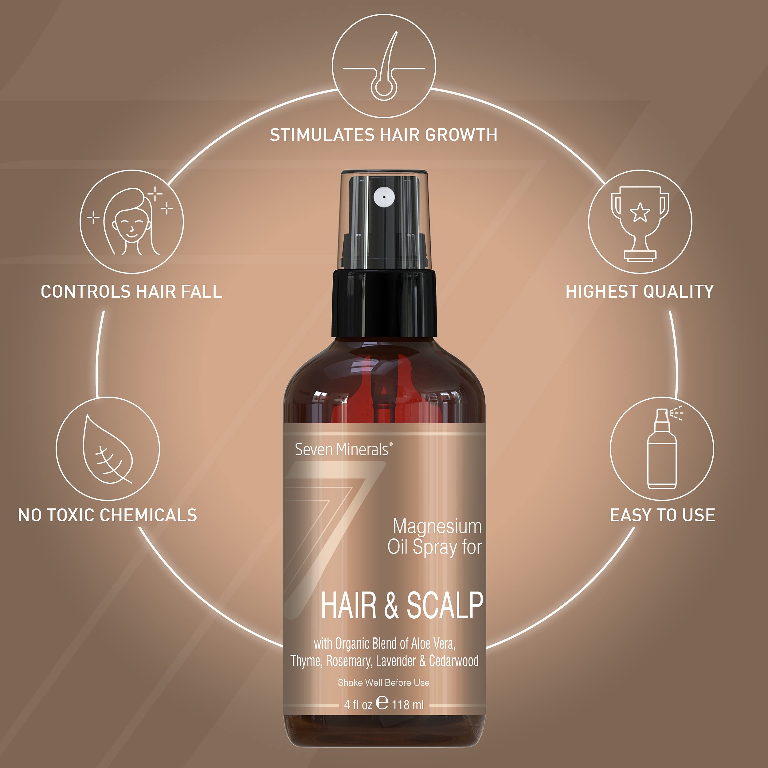 Seven Minerals magnesium spray application to scalp for potential follicle nourishment.