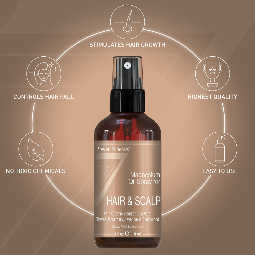 Seven Minerals magnesium spray application to scalp for potential follicle nourishment.