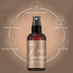 Seven Minerals magnesium spray application to scalp for potential follicle nourishment.