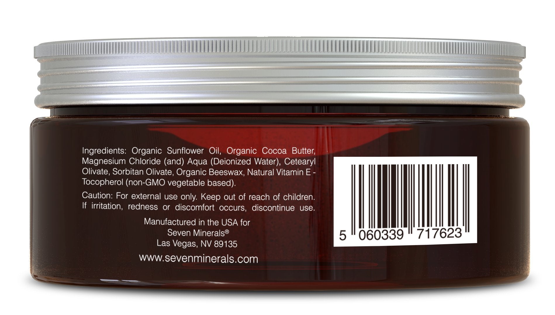 Seven Minerals natural magnesium cream close-up on skin demonstrates quick absorption and evening comfort.