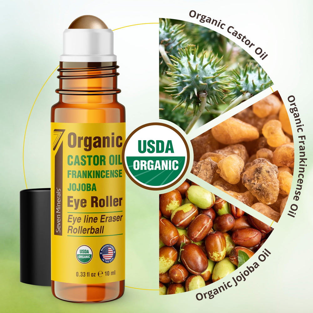Seven Minerals organic castor oil ingredients emphasized for purity.