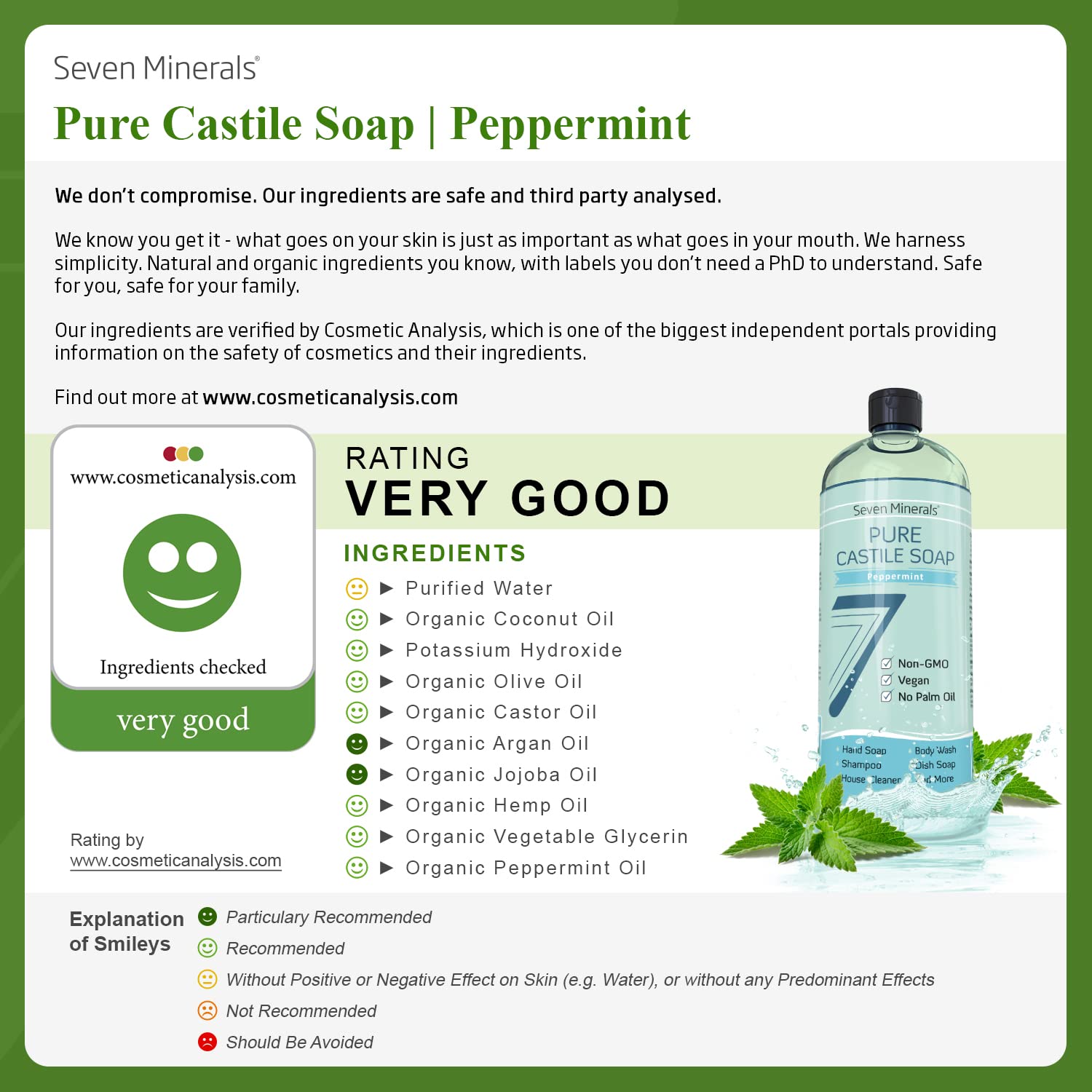 Close-up of organic carrier oils used in Seven Minerals Peppermint Castile Soap.