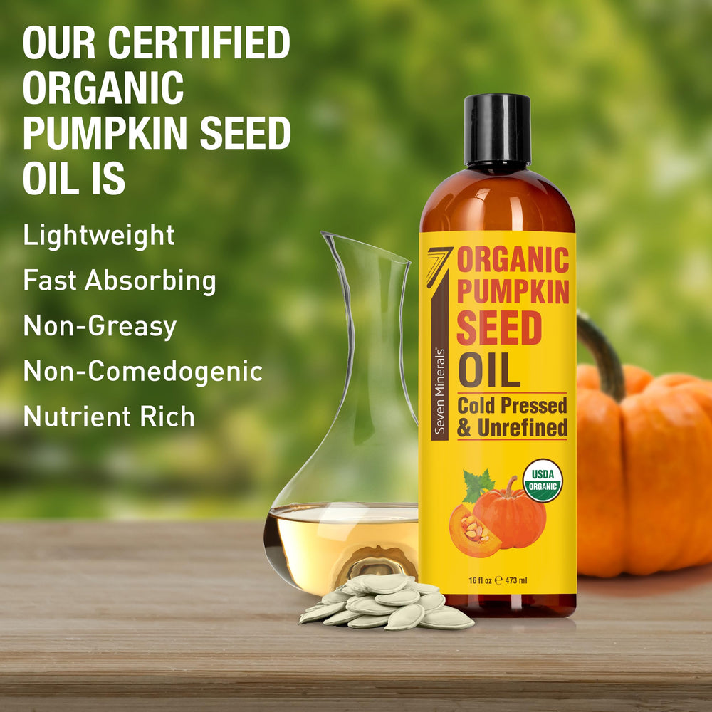 Seven Minerals Pumpkin Seed Oil for hair care and shine enhancement.