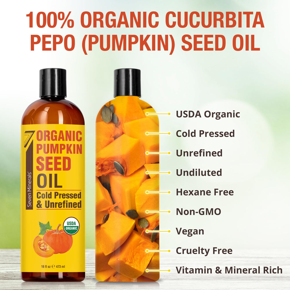 Seven Minerals Pumpkin Seed Oil pour showing lightweight, fast-absorbing texture.