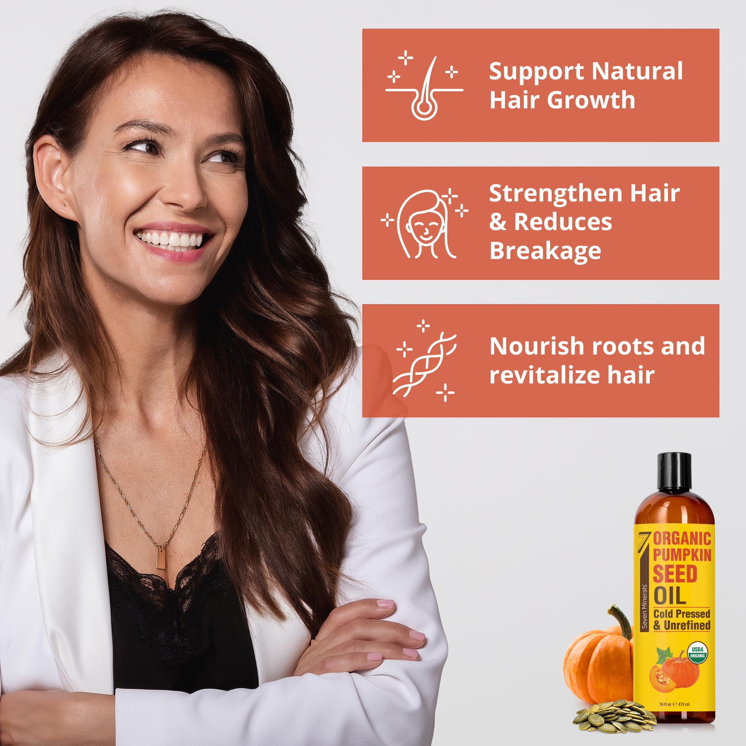 Seven Minerals Pumpkin Seed Oil on skin application example for nourishing use.