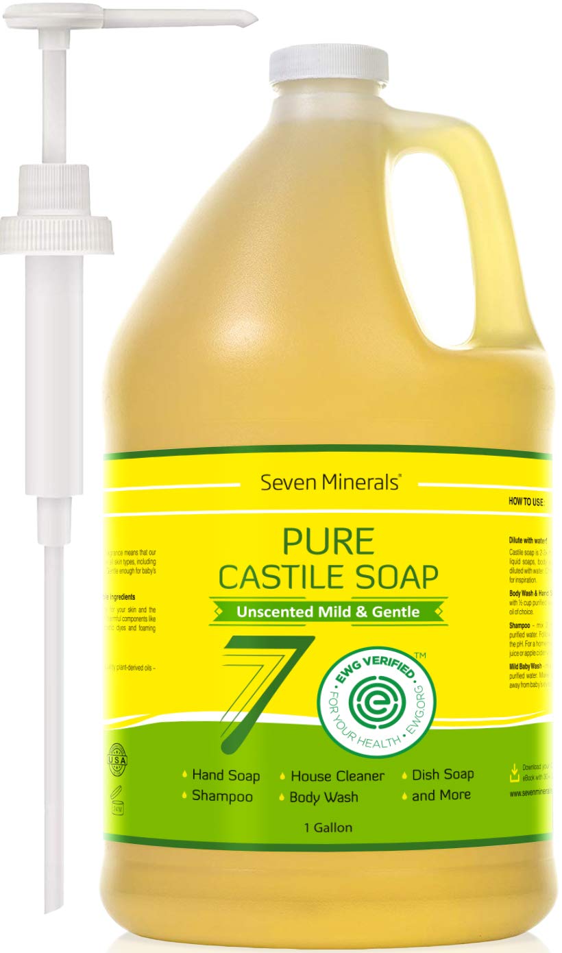 Seven Minerals Pure Castile Soap bottle for gentle cleansing on sensitive skin