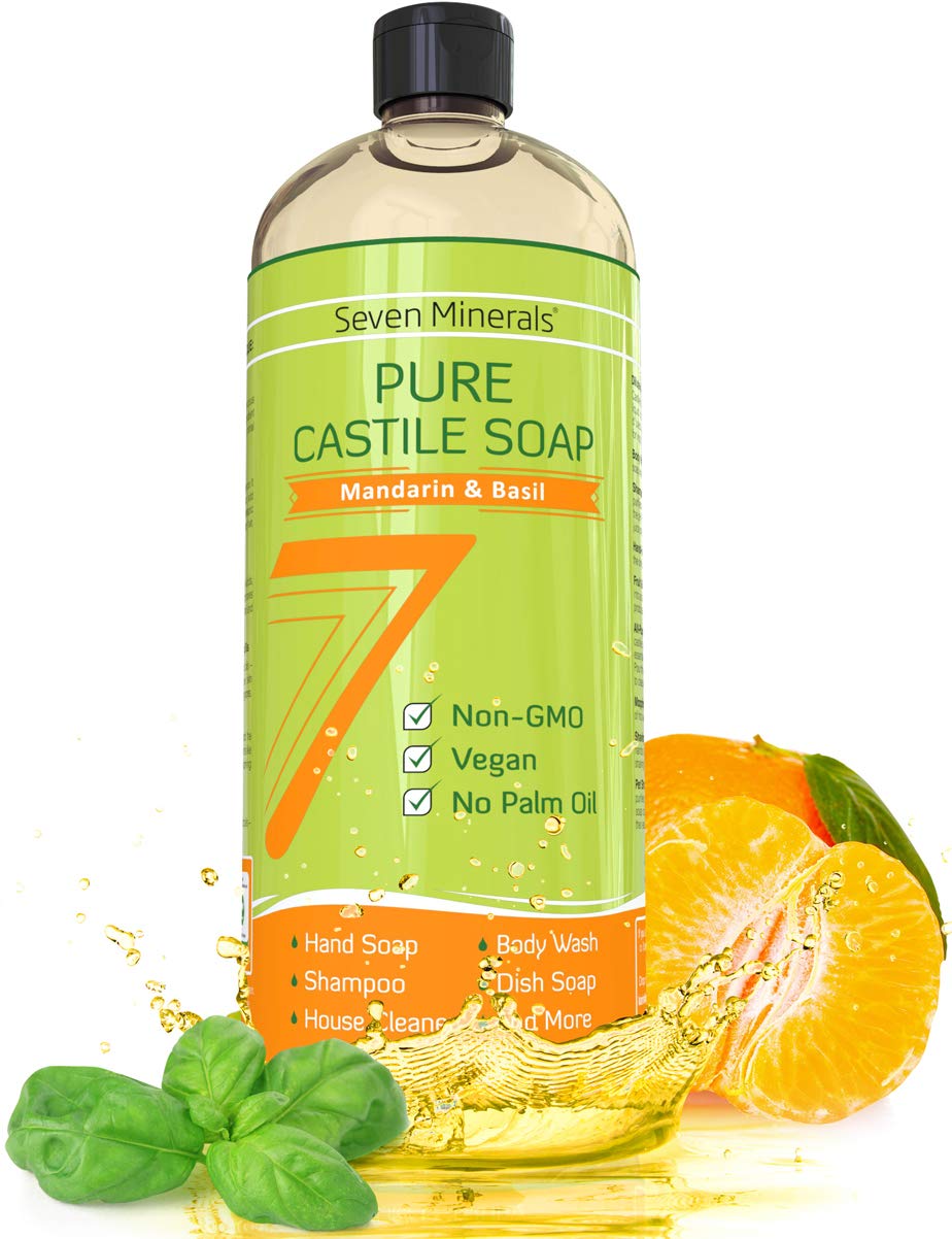 Seven Minerals Pure Castile Soap Mandarin Basil bottle for gentle cleansing
