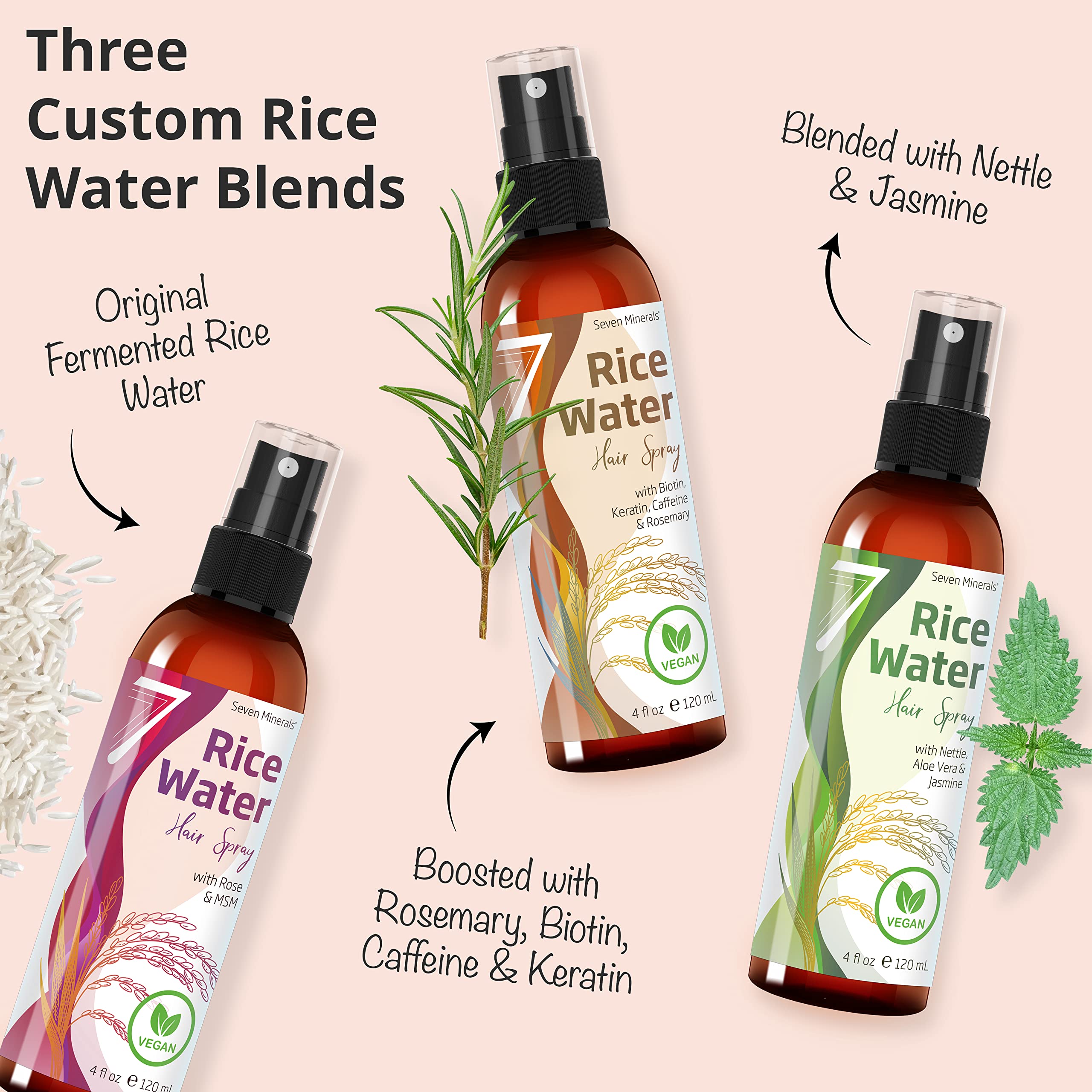 Seven Minerals rice water spray dispenser delivers an even mist for easy use.