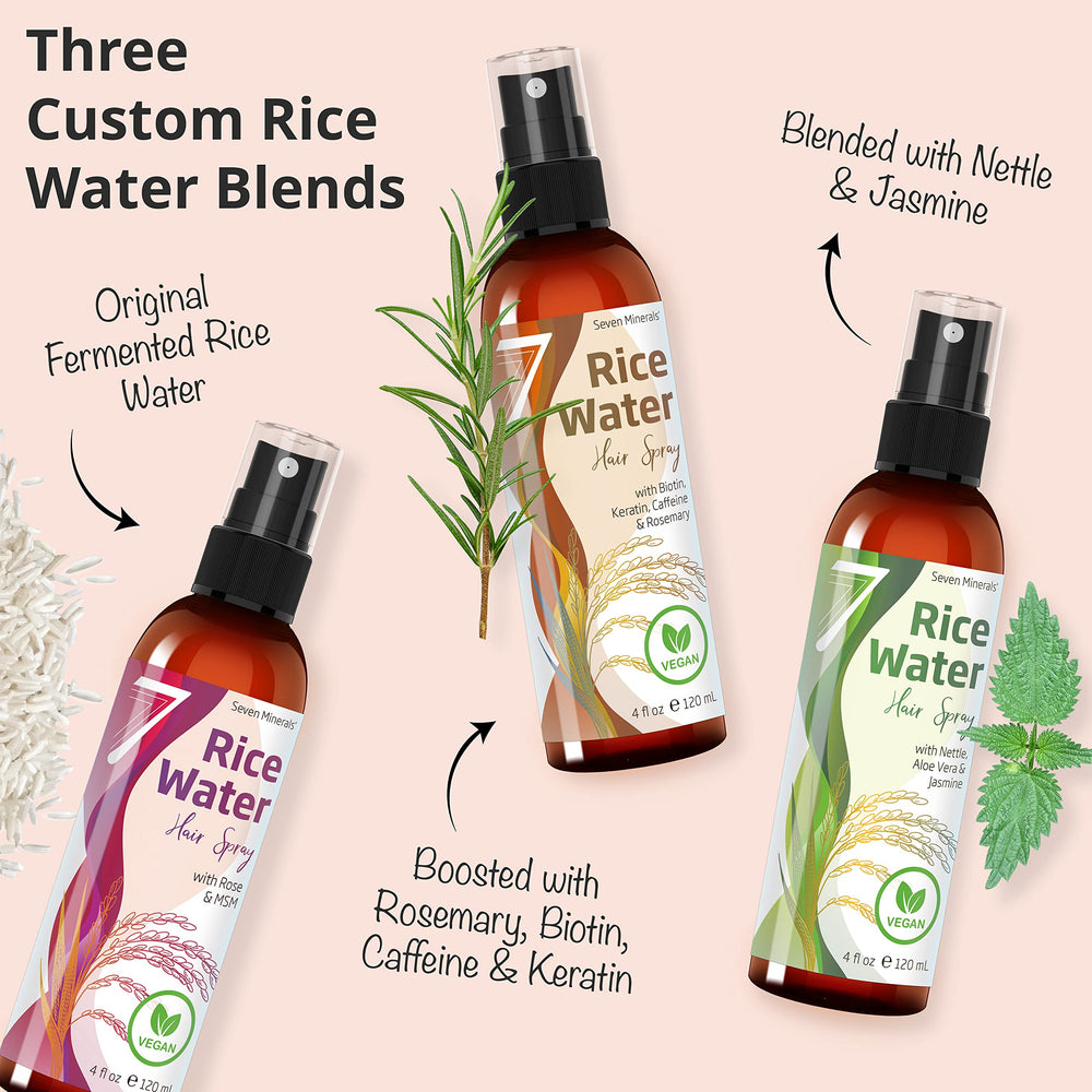 Seven Minerals rice water spray dispenser delivers an even mist for easy use.