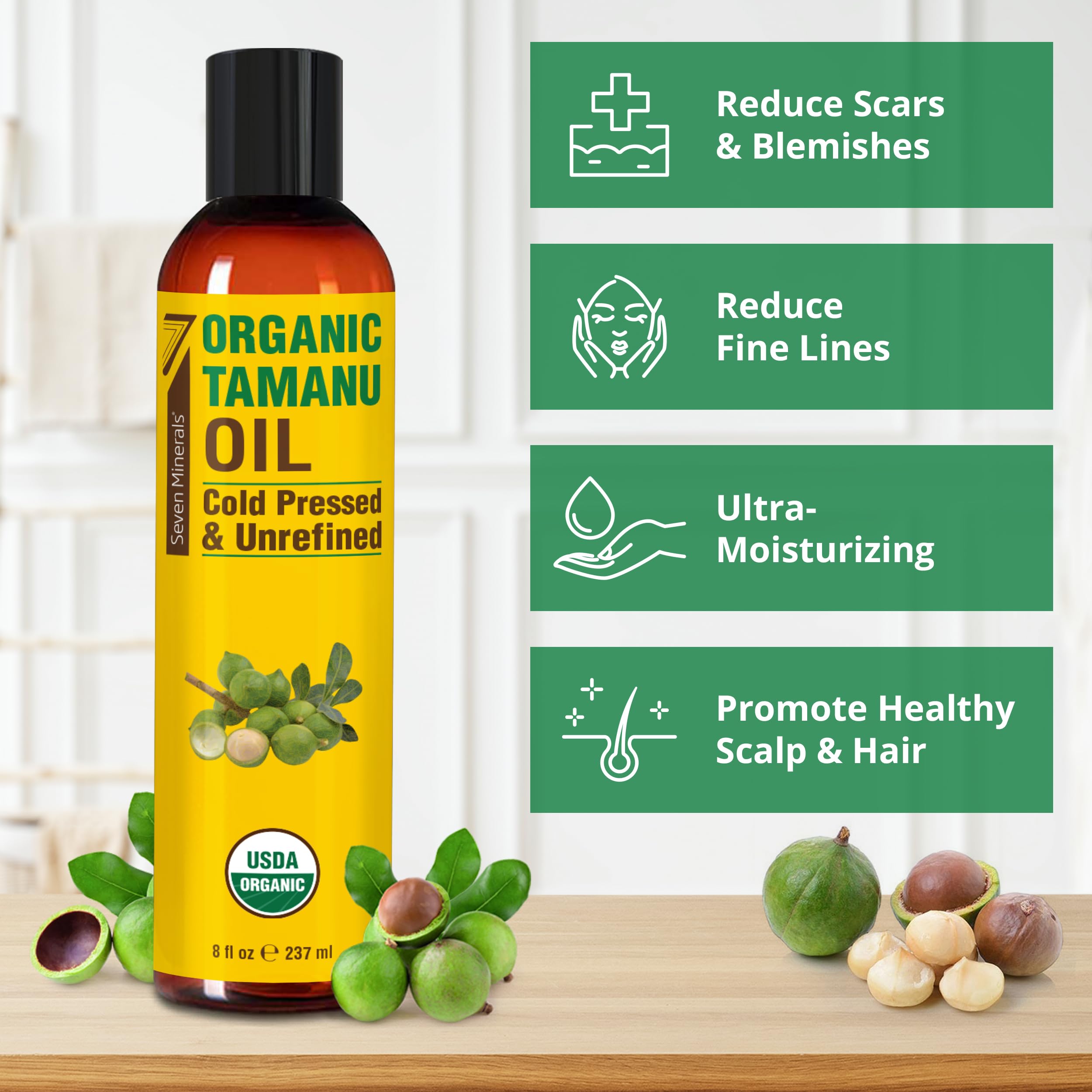 Seven Minerals Tamanu Oil on hands showing deep hydration and fast absorption.
