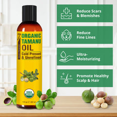 Seven Minerals Tamanu Oil on hands showing deep hydration and fast absorption.