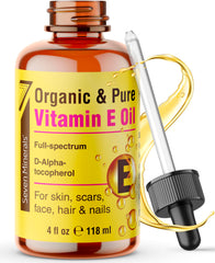 Seven Minerals Ultra Pure Vitamin E Oil bottle 4oz for skin hydration and glow.