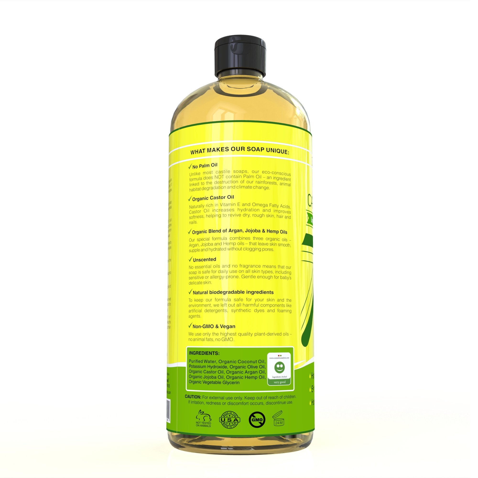 Seven Minerals unscented liquid soap close-up for sensitive skin use.