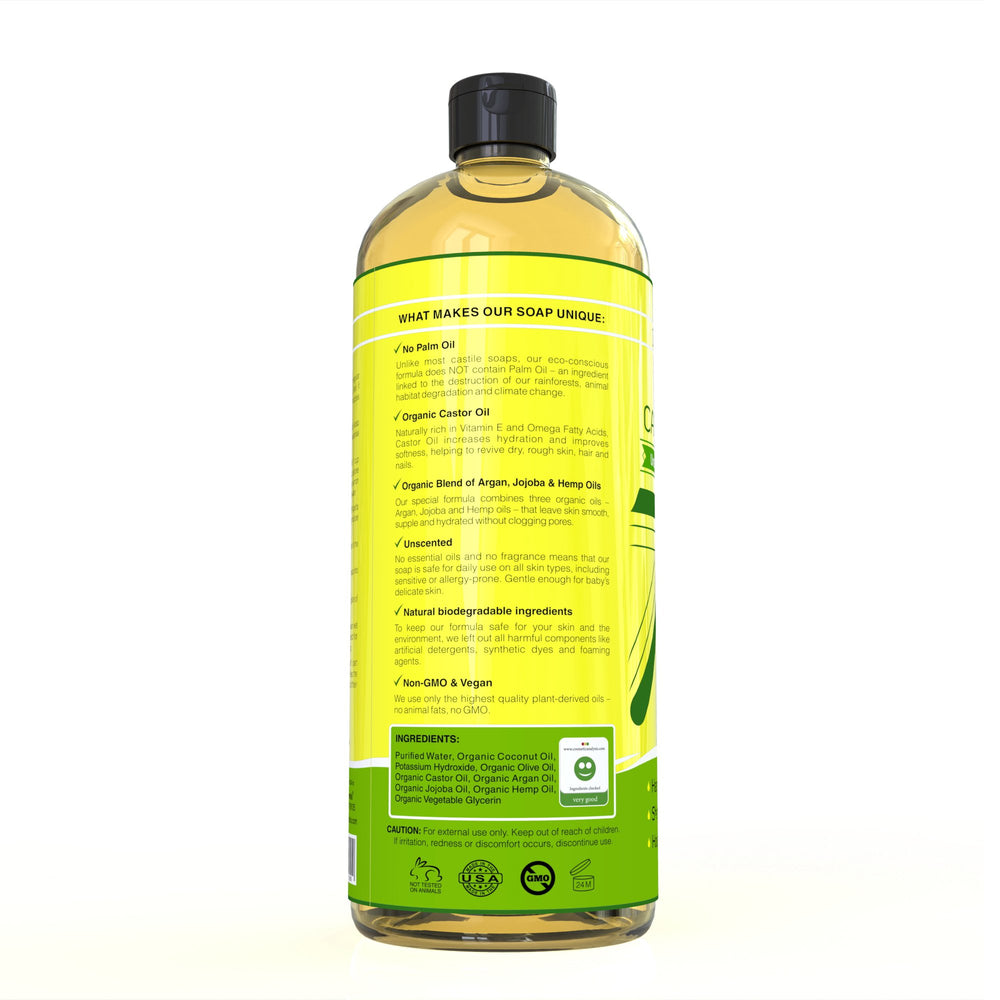 Seven Minerals unscented liquid soap close-up for sensitive skin use.
