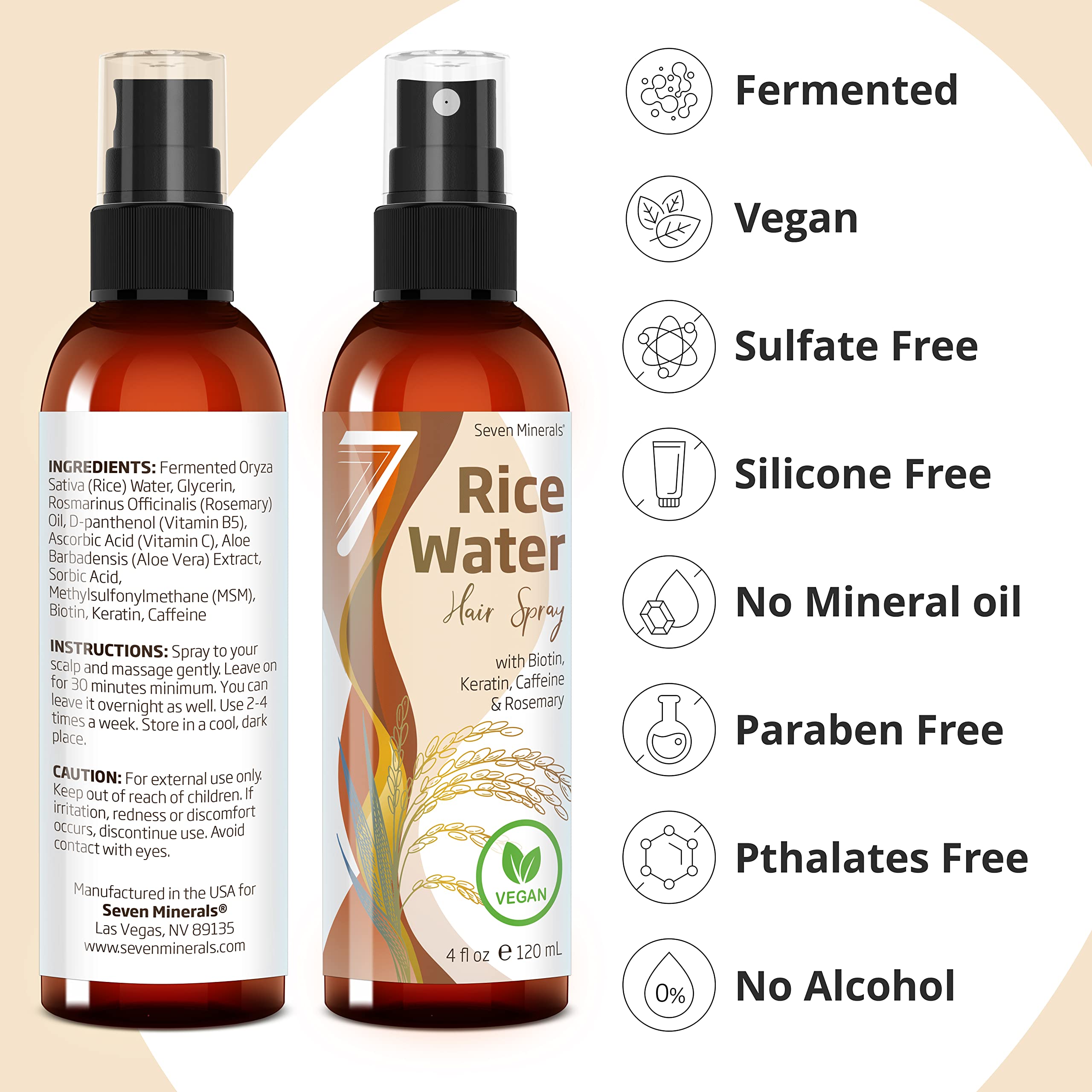 Seven Minerals vegan non-greasy finish emphasizes lightweight spray for everyday use