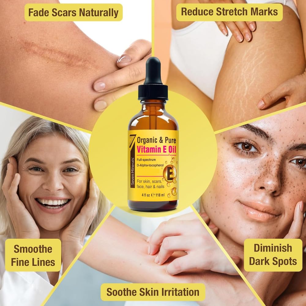 Seven Minerals Vitamin E Oil on face delivering natural radiance and hydration.