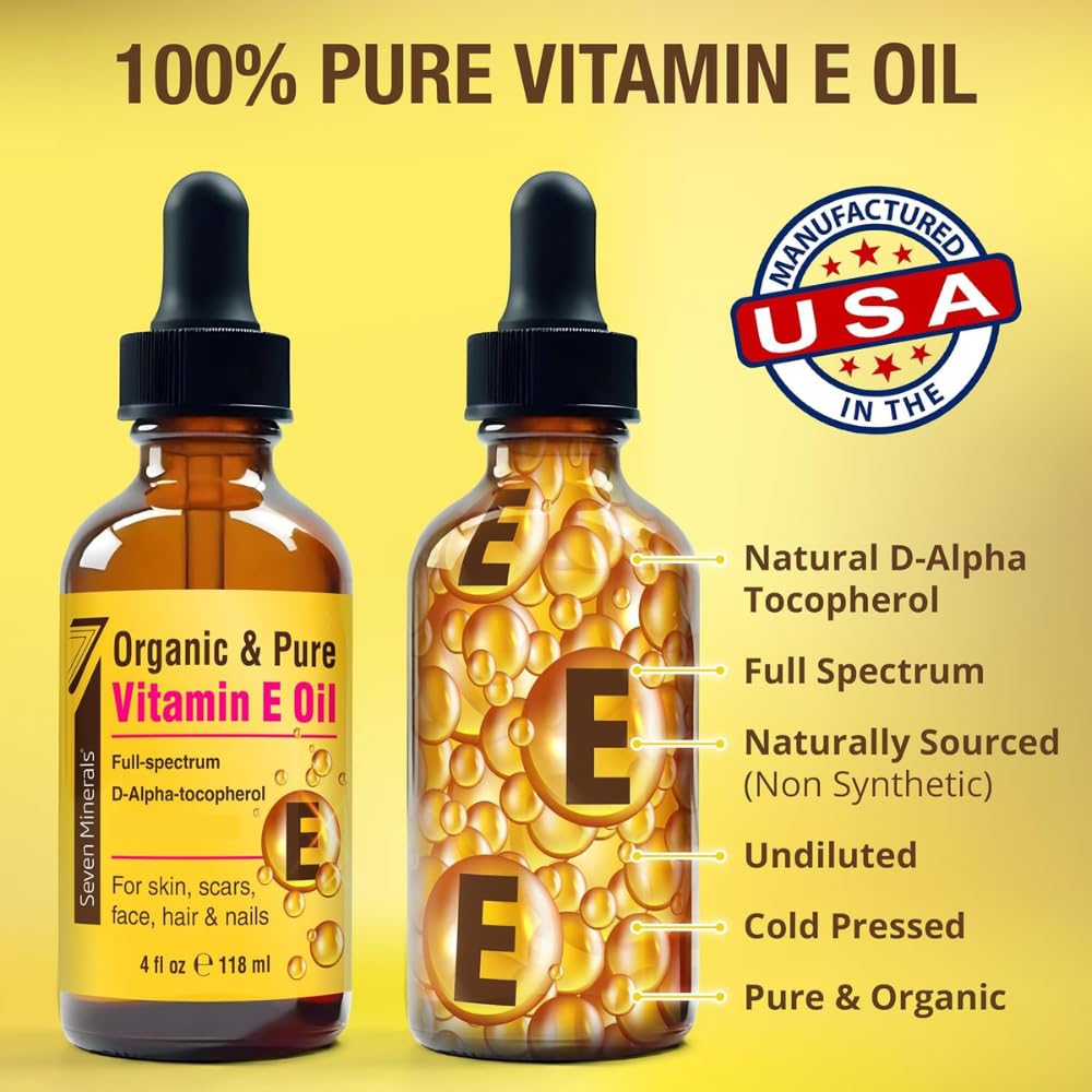 Seven Minerals Vitamin E Oil nourishes hair ends with shine and softness.