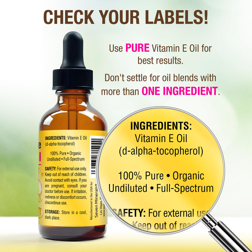Seven Minerals Vitamin E Oil pour shot for easy daily application.