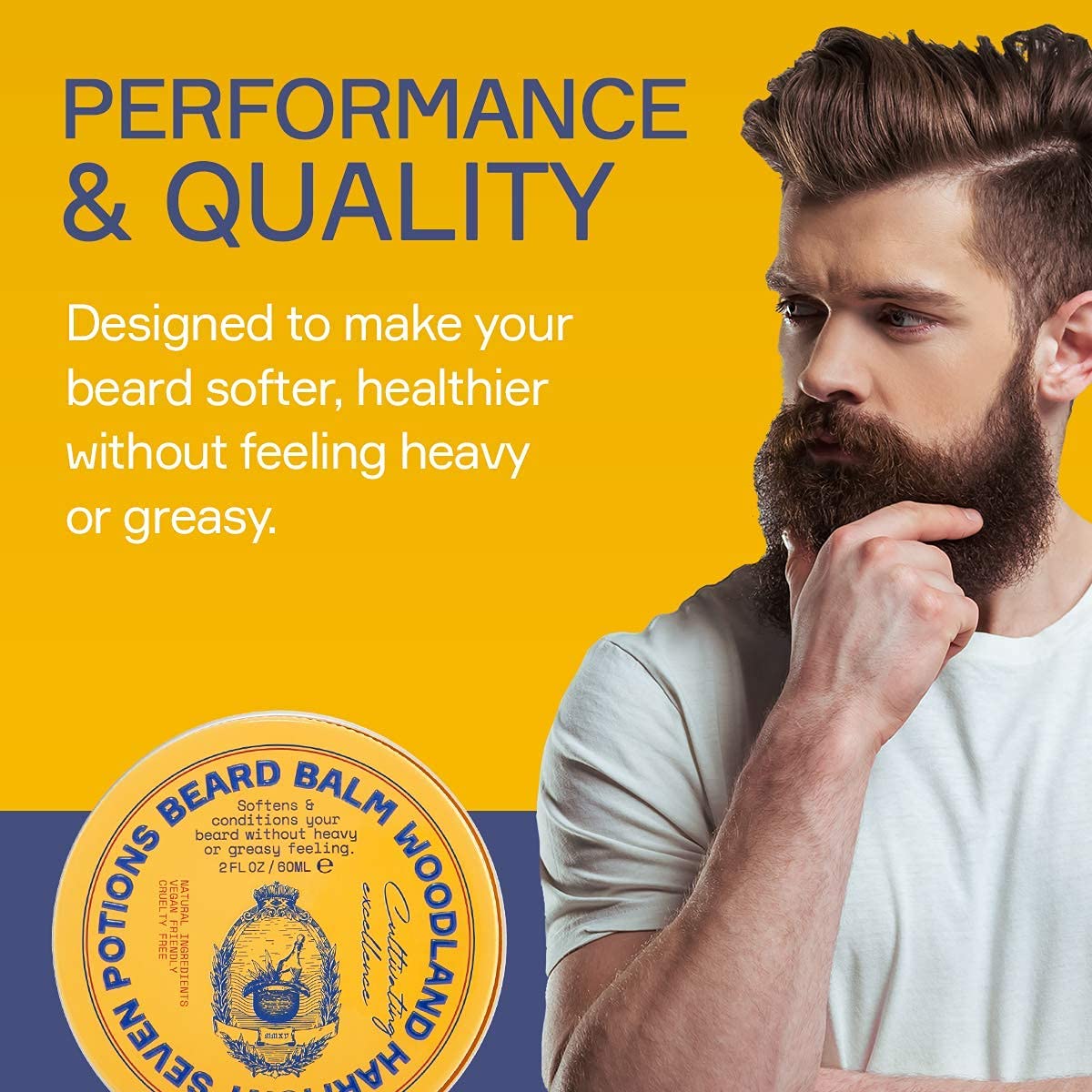 Seven Potions beard balm smooth-beard result indicating natural shine without greasiness.
