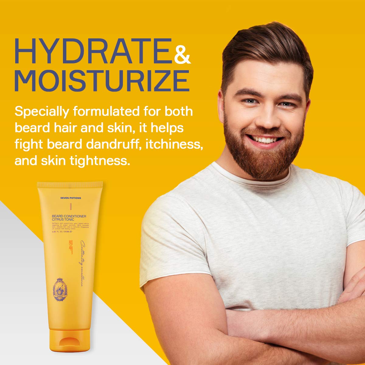 Seven Potions Beard Conditioner Citrus Tonic cream texture suggests deep conditioning.