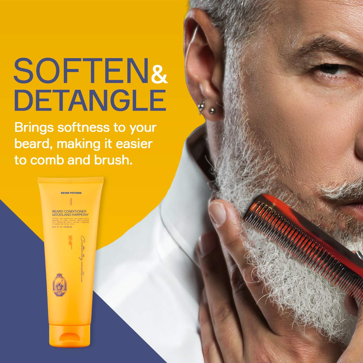 Skin beneath the beard receives hydration from SEVEN POTIONS conditioner