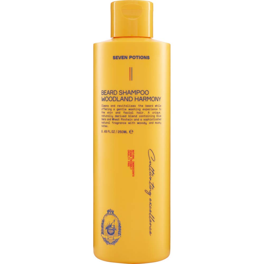 SEVEN POTIONS Beard Shampoo Woodland Harmony bottle for daily cleansing and refreshed beard