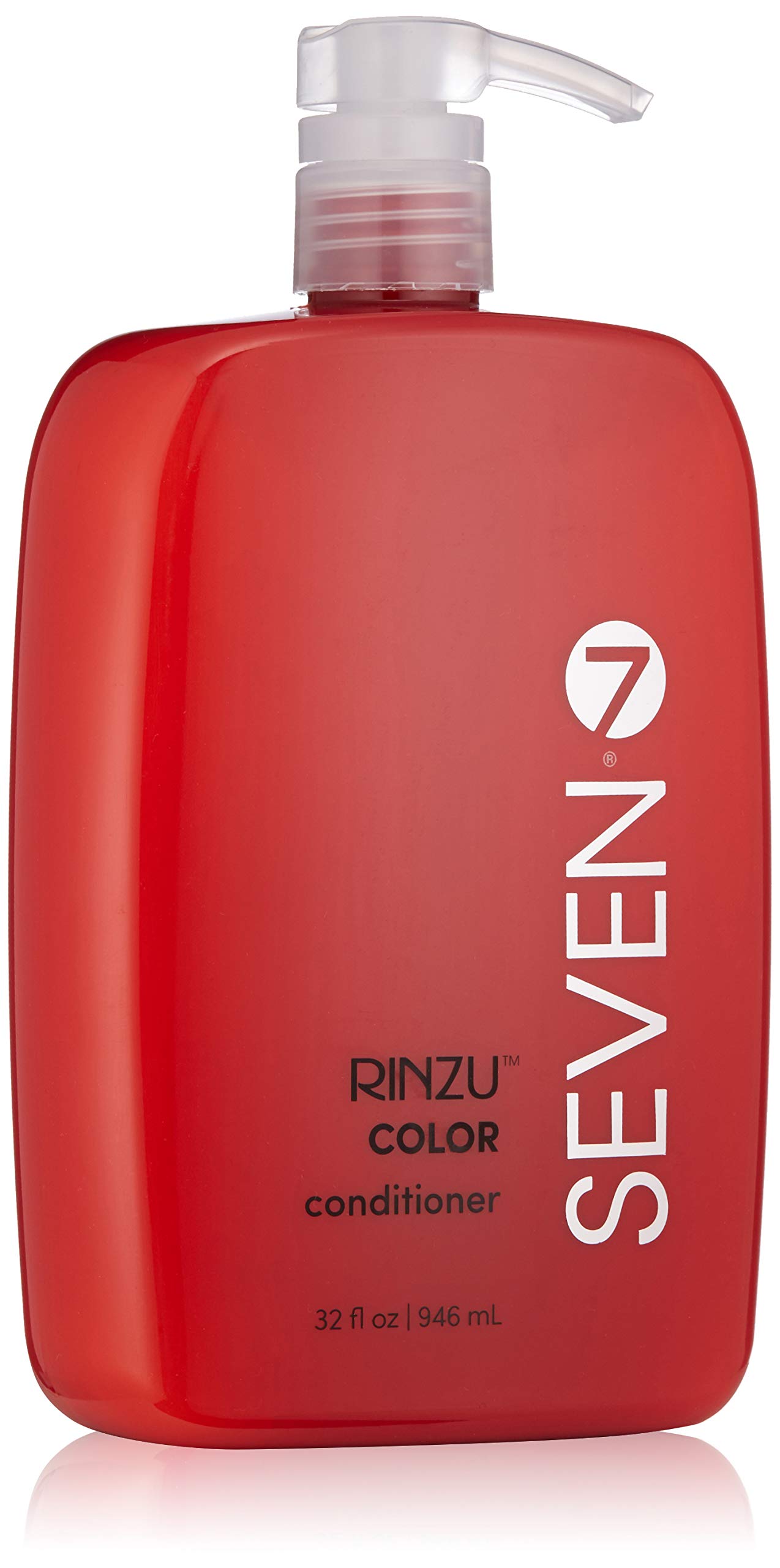 SEVEN Rinzu COLOR conditioner bottle pouring for color-treated hair hydration and protection.