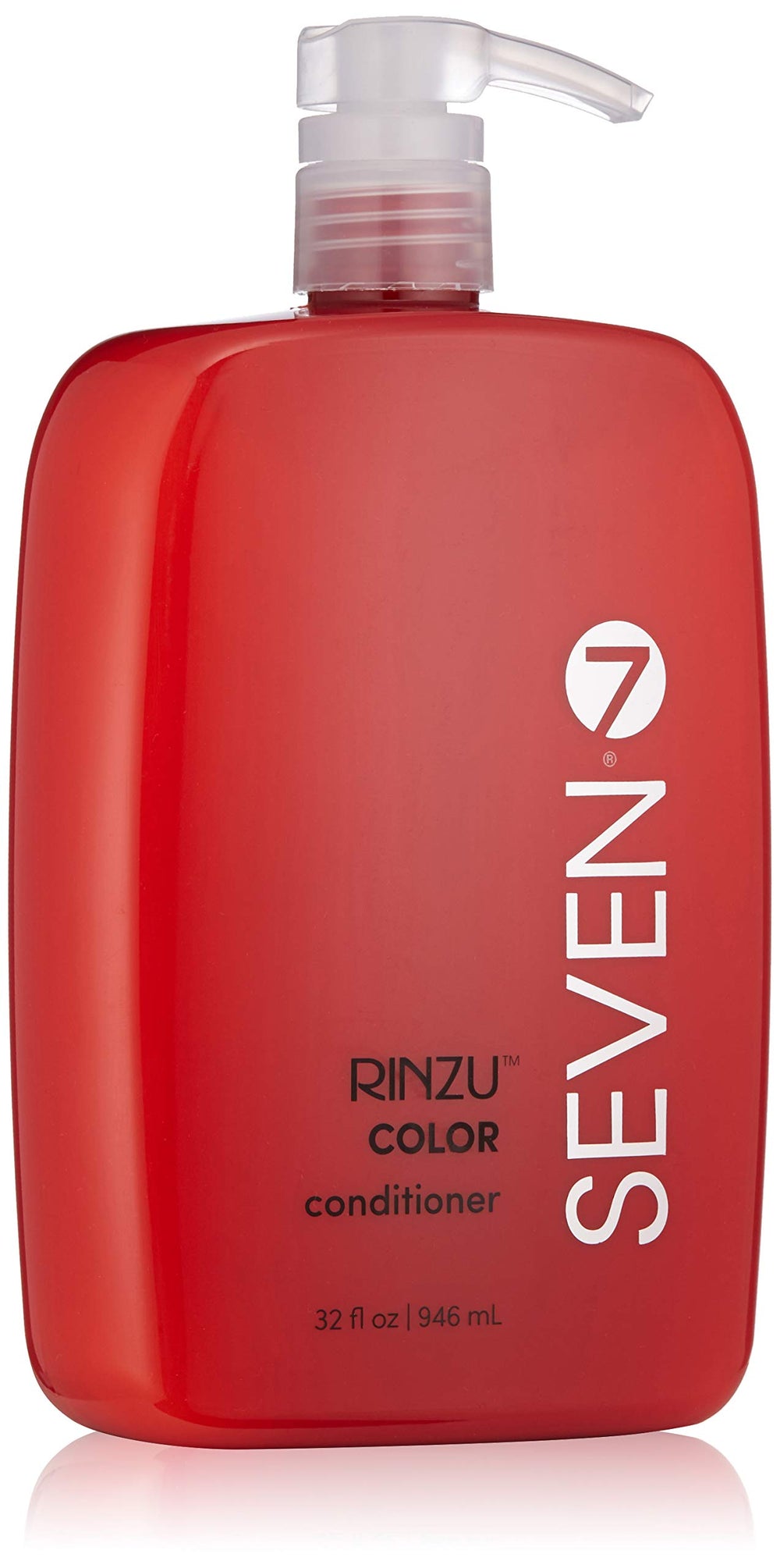 SEVEN Rinzu COLOR conditioner bottle pouring for color-treated hair hydration and protection.