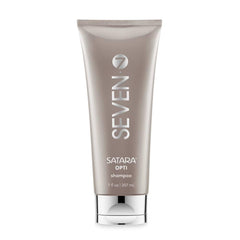 SEVEN SATARA OPTI shampoo bottle pouring for a refreshing wash and healthier-looking hair