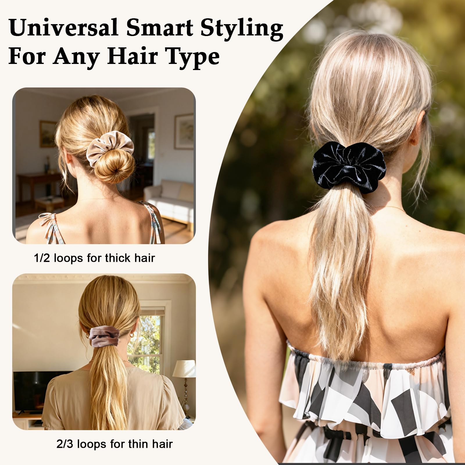Seven Style dark brown velvet scrunchie offers secure, gentle grip for delicate hair.