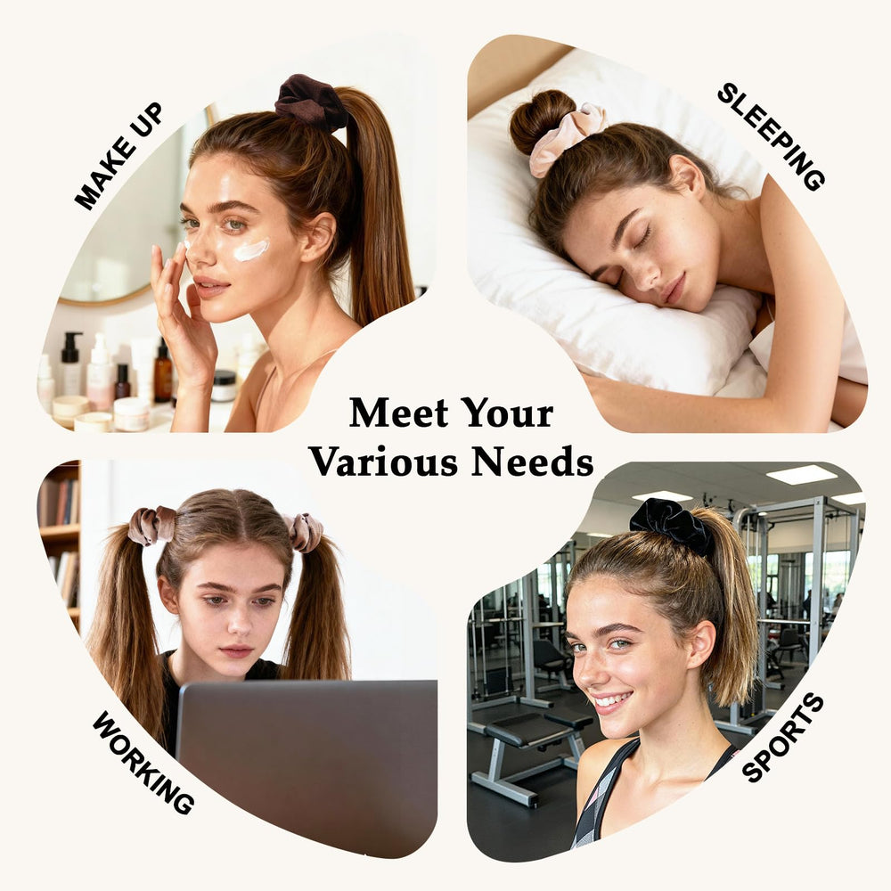 Seven Style light brown velvet scrunchie glides smoothly for comfortable all-day wear.