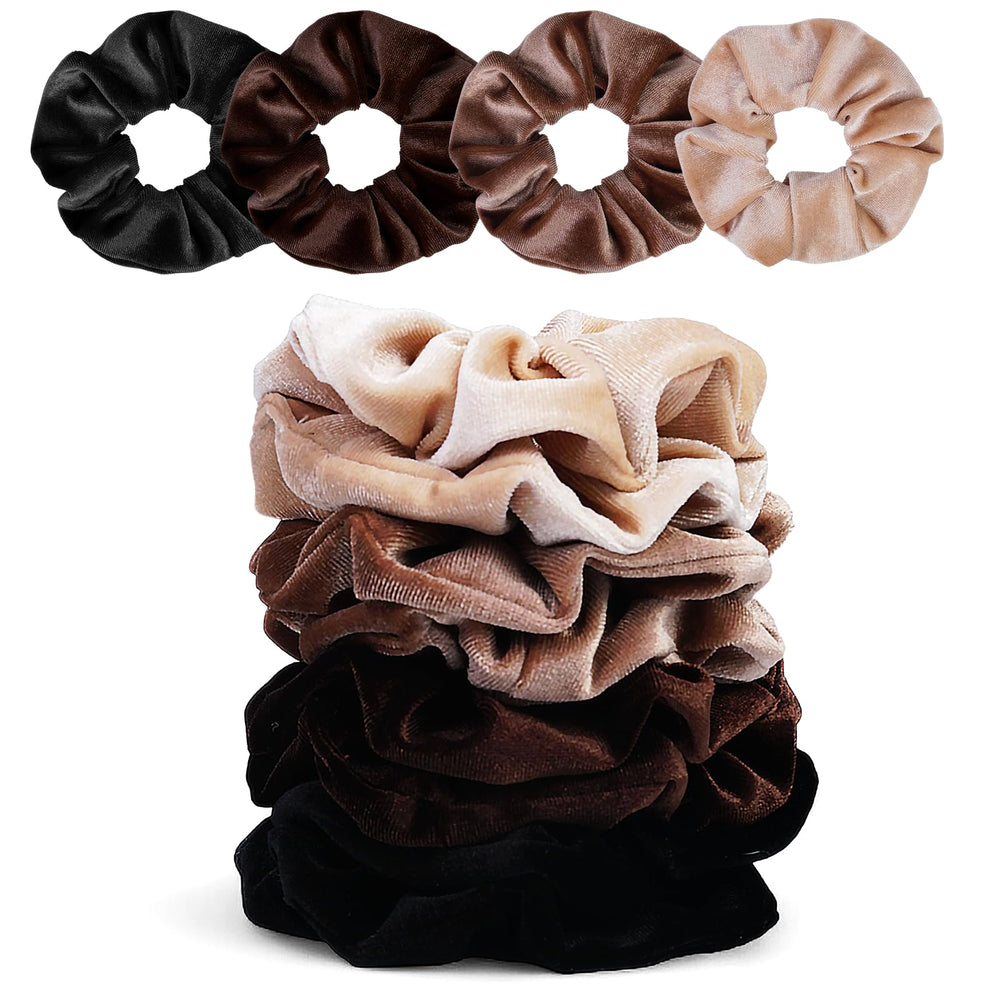 Seven Style velvet scrunchie worn in a ponytail shows soft grip and smooth finish.