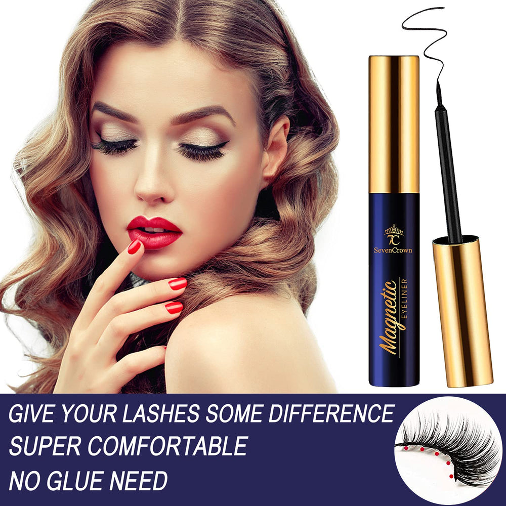 SevenCrown 3D lashes in medium cat-eye for natural drama.
