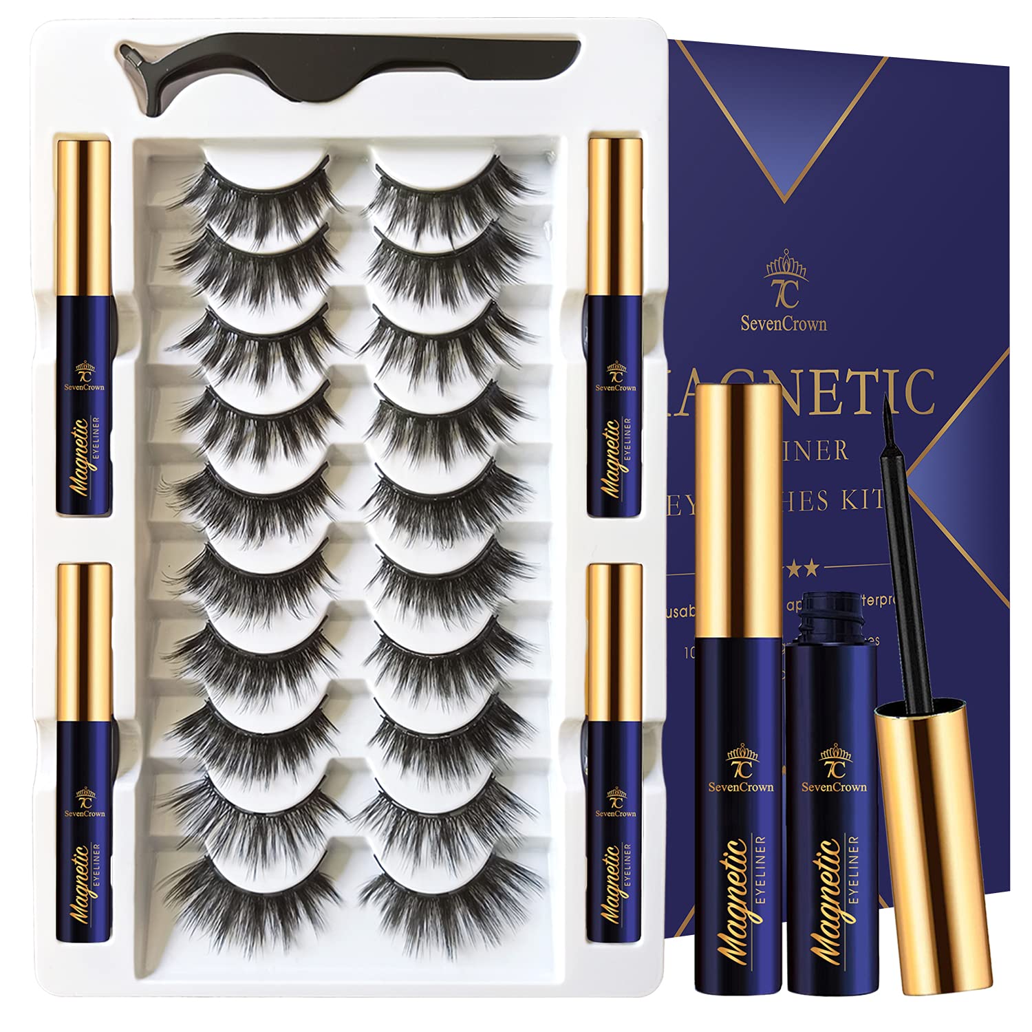SevenCrown magnetic lashes kit with 10 pairs for all-day wear.