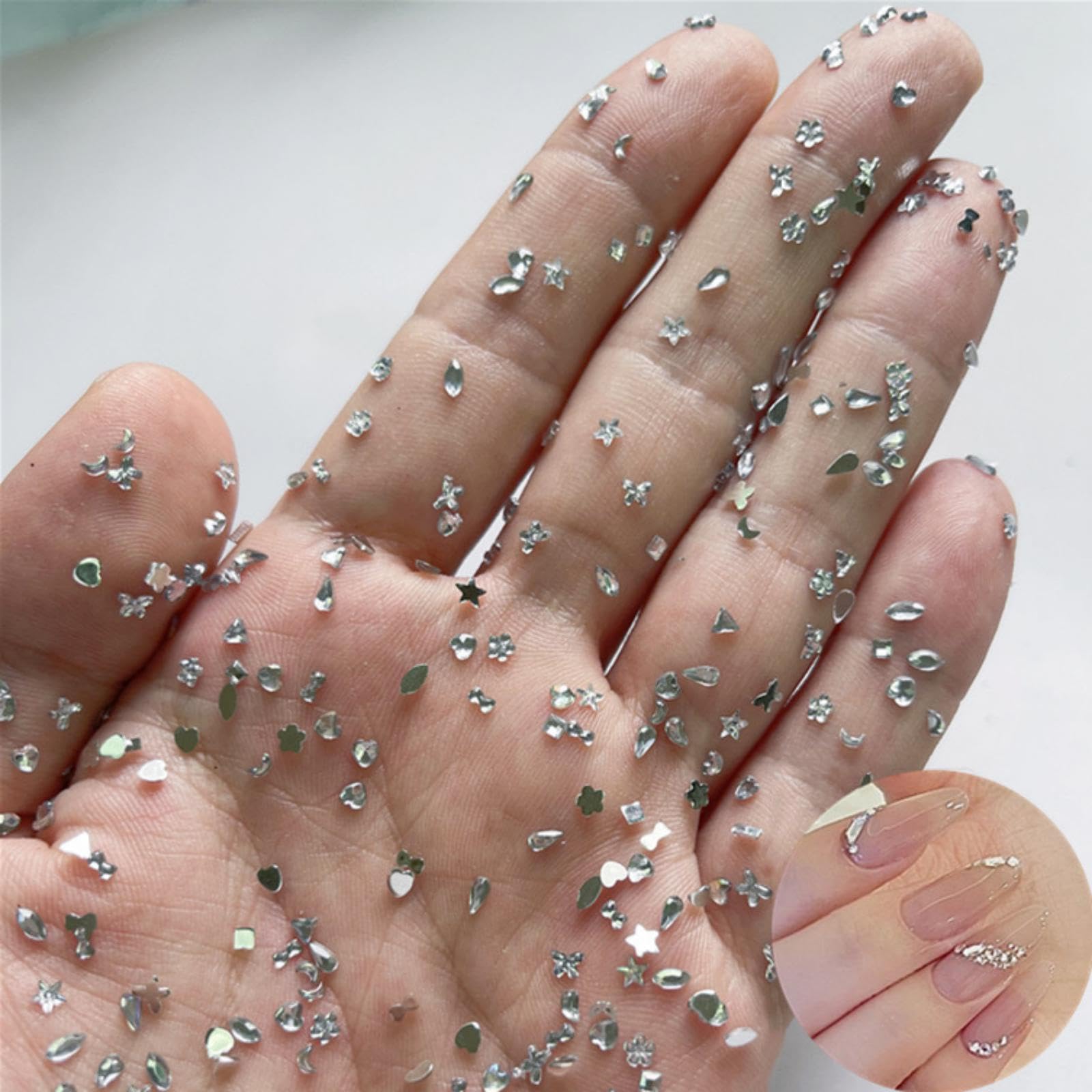Sevgob silver moon shapes rhinestones for at-home nail art and decoration