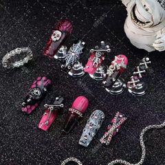 Sevgob Halloween coffin nails with skeleton pumpkin charms for bold festive nail art