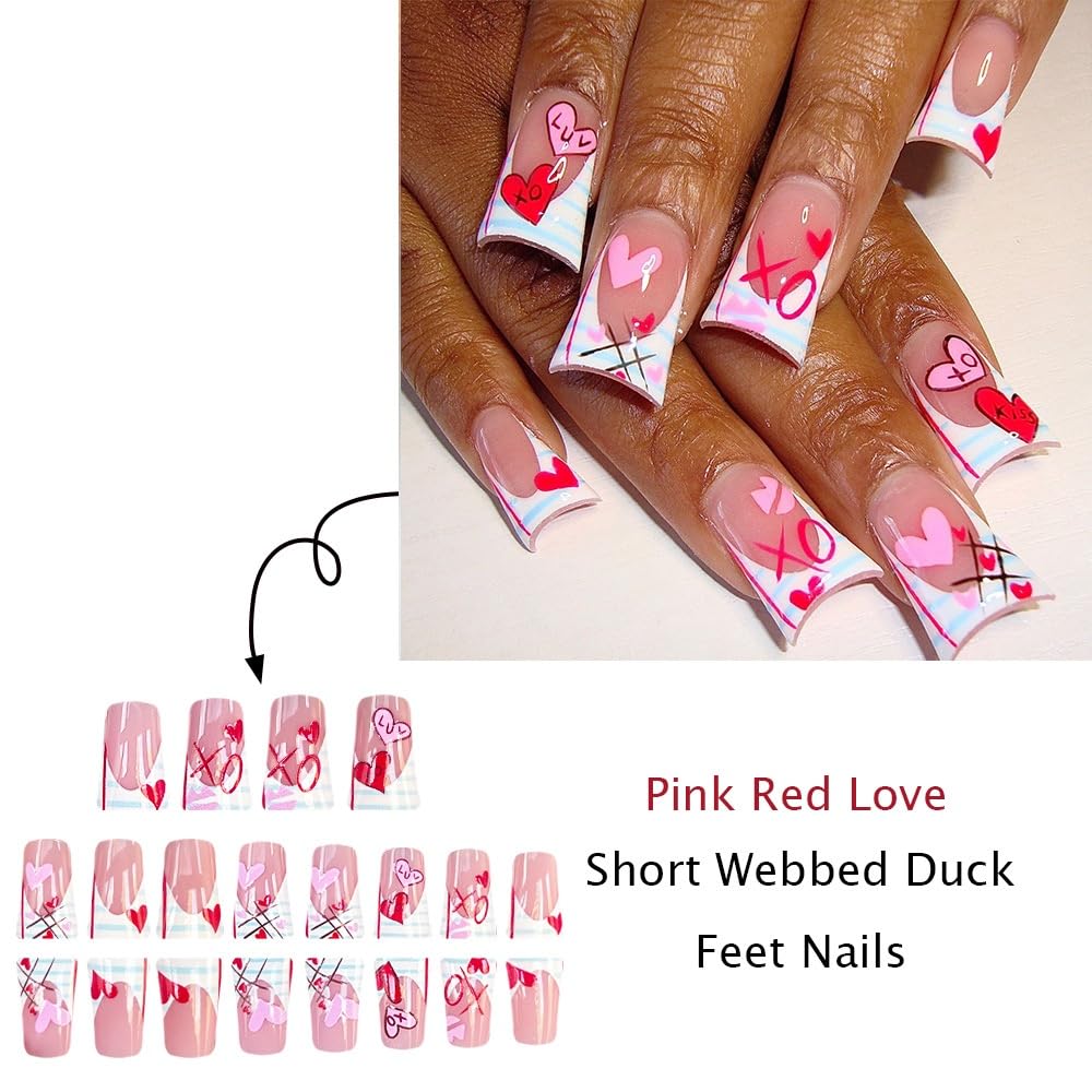 Sevgob Valentines nails featuring blue stripes for a playful look