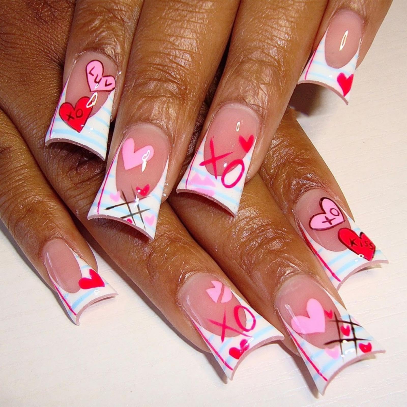 Sevgob Valentines press-on nails with duck-heart design for festive style