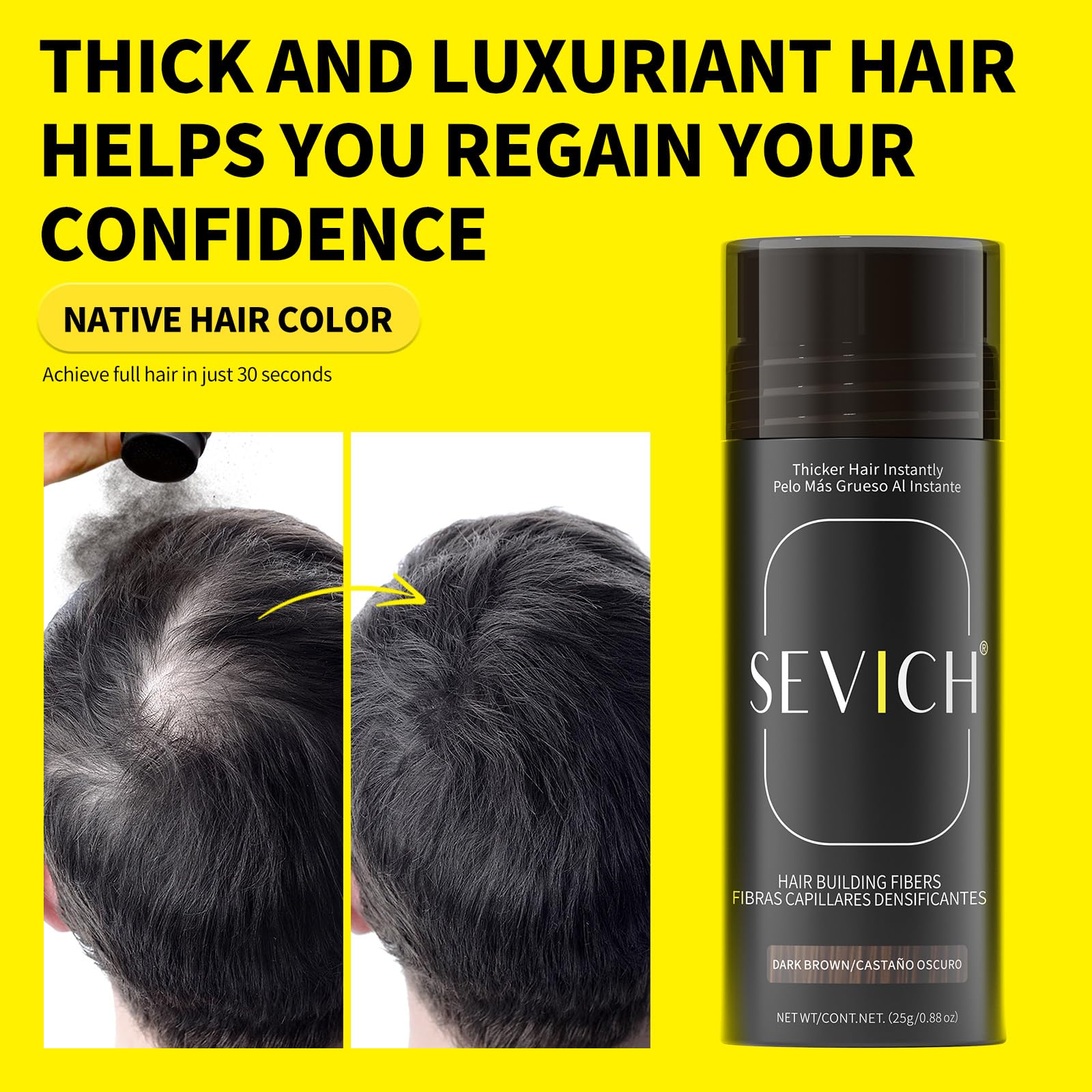 SEVICH Hair Fibers fiber adhesion closeup shows natural cling for fuller look.