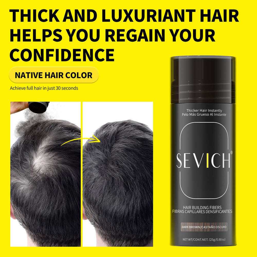 SEVICH Hair Fibers fiber adhesion closeup shows natural cling for fuller look.