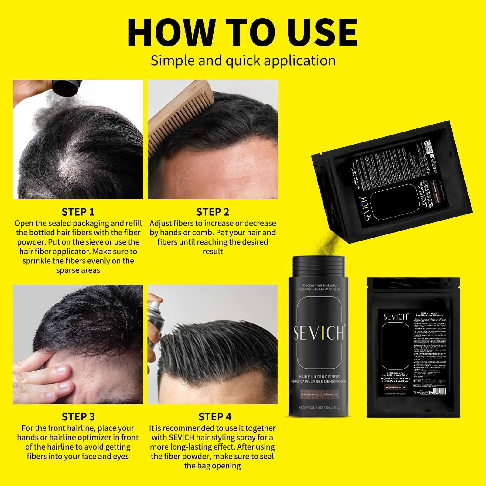 SEVICH Hair Fibers universal refill compatibility with most bottles