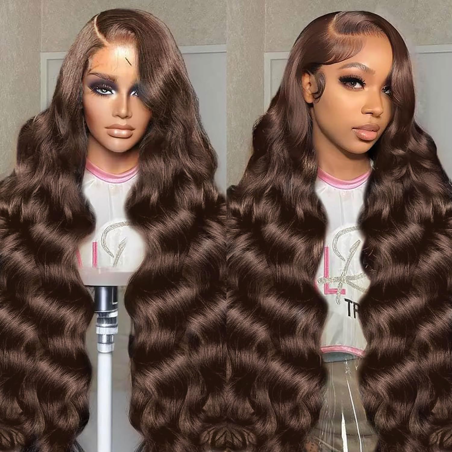 SFTNMEH 30-inch chocolate brown lace front wig with full coverage for a natural look