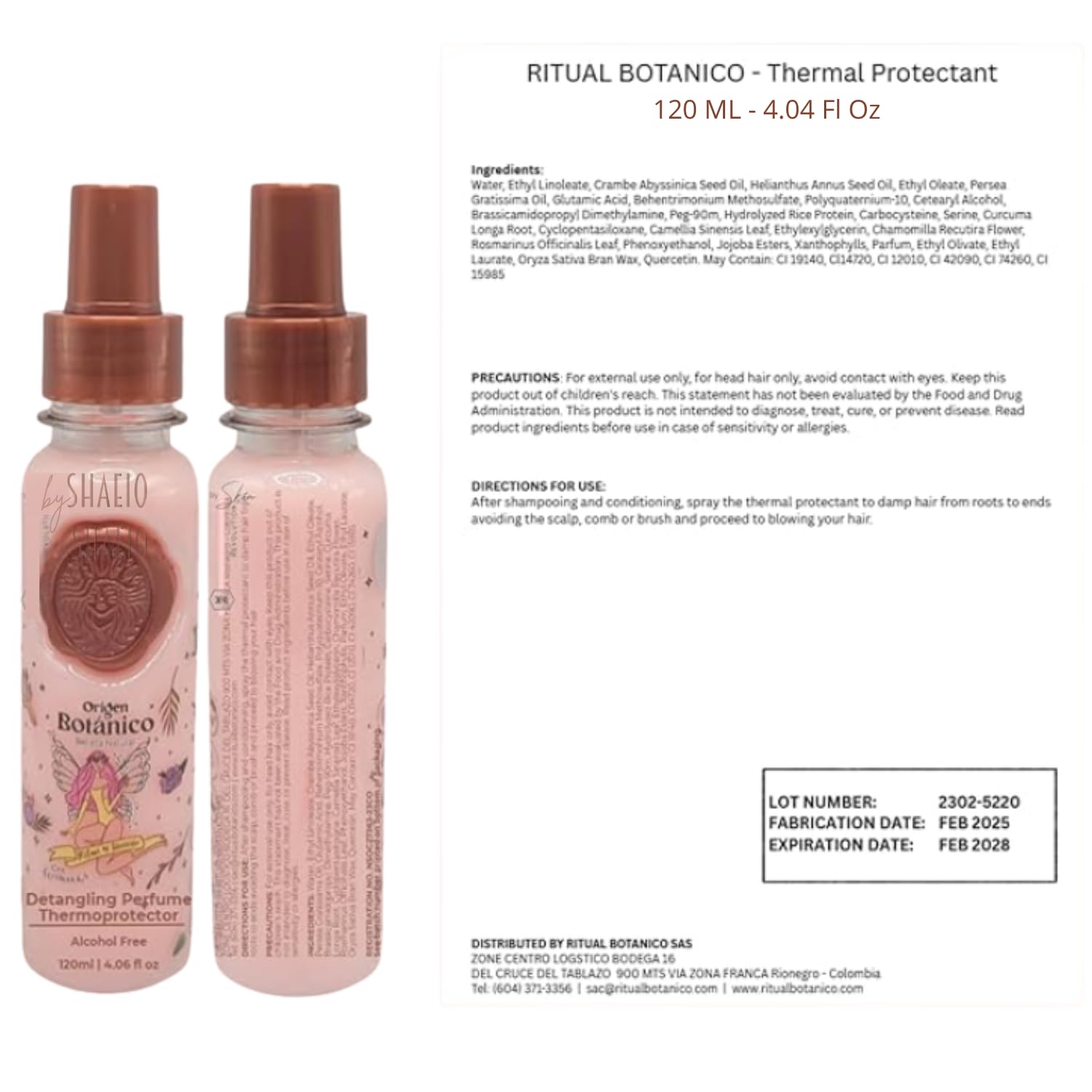 SHAEIO Termoprotector bottle close-up emphasizing heat protection